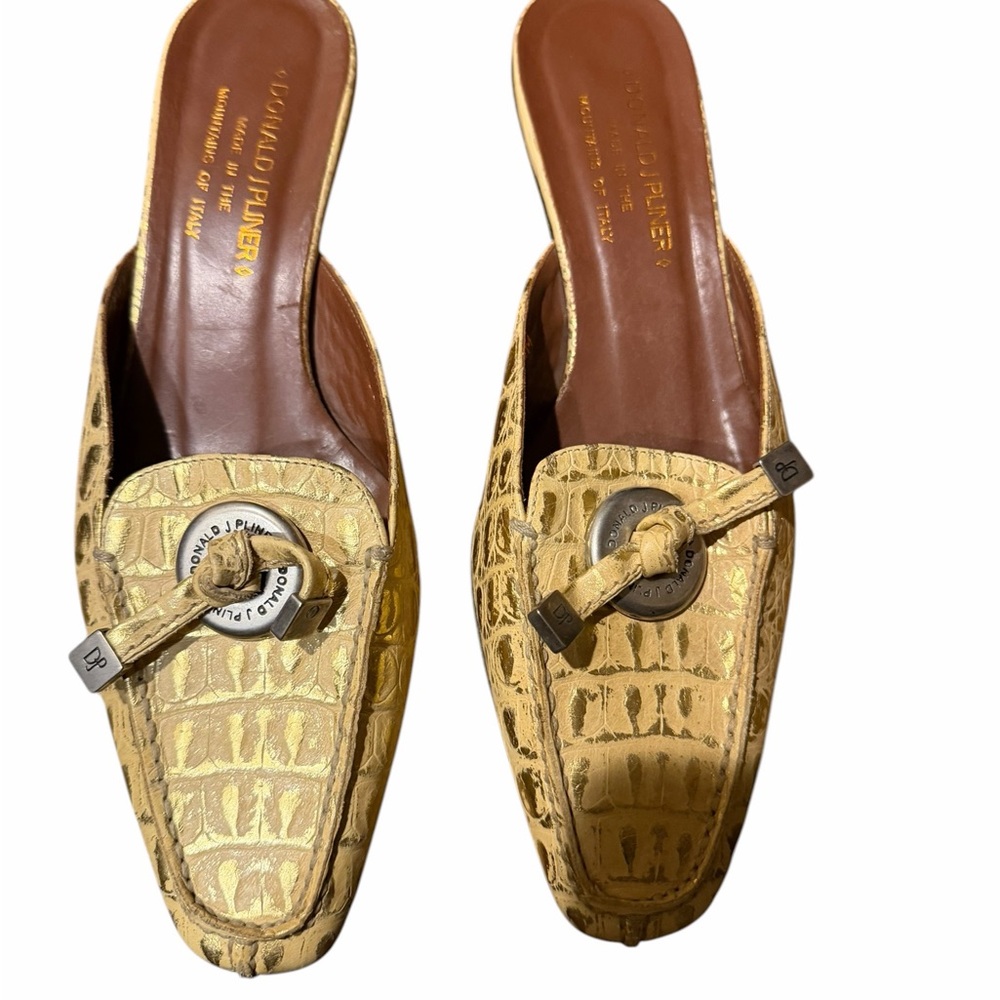 Donald J. Pliner Metallic Gold Croc-Embossed Slip-On Mules